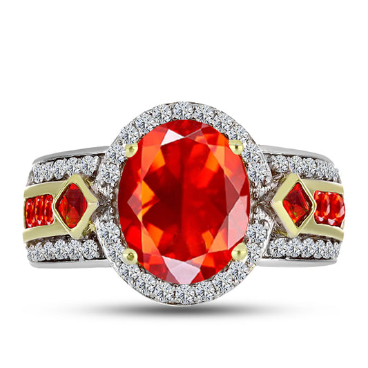Inel din Argint 925 Placat cu Aur ( 4.81 grame ) cu Opal de Foc Lega Dembi și Topaz Alb 2.2 Carate