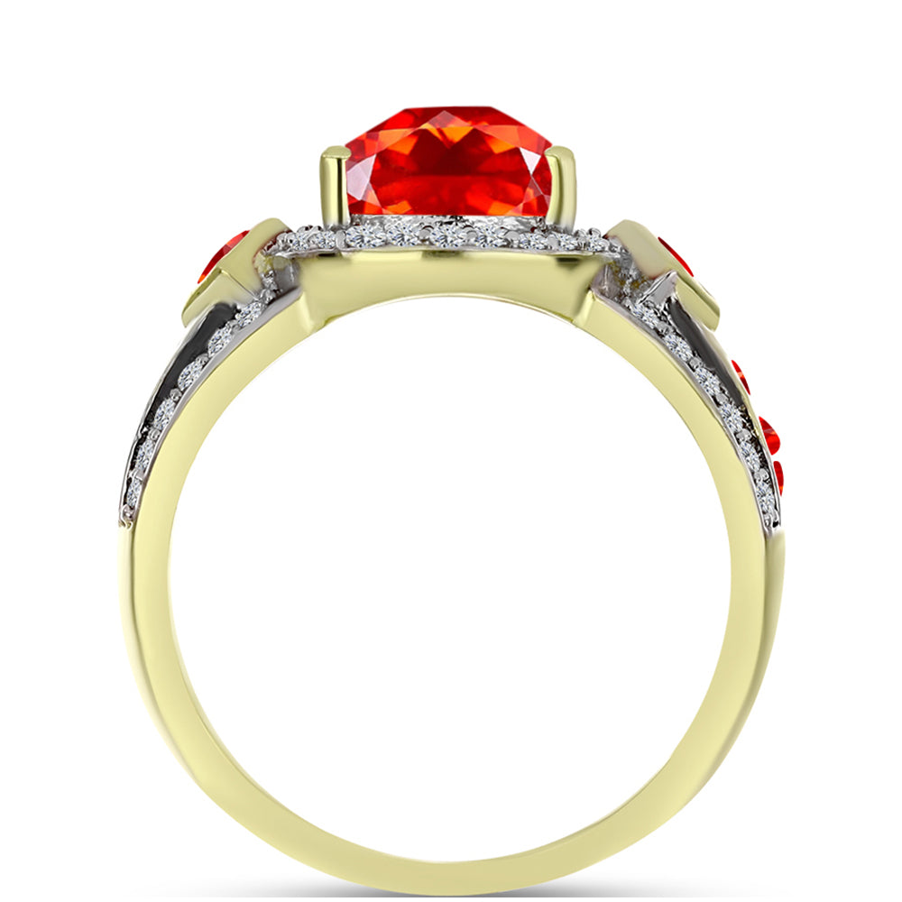 Inel din Argint 925 Placat cu Aur ( 4.81 grame ) cu Opal de Foc Lega Dembi și Topaz Alb 2.2 Carate