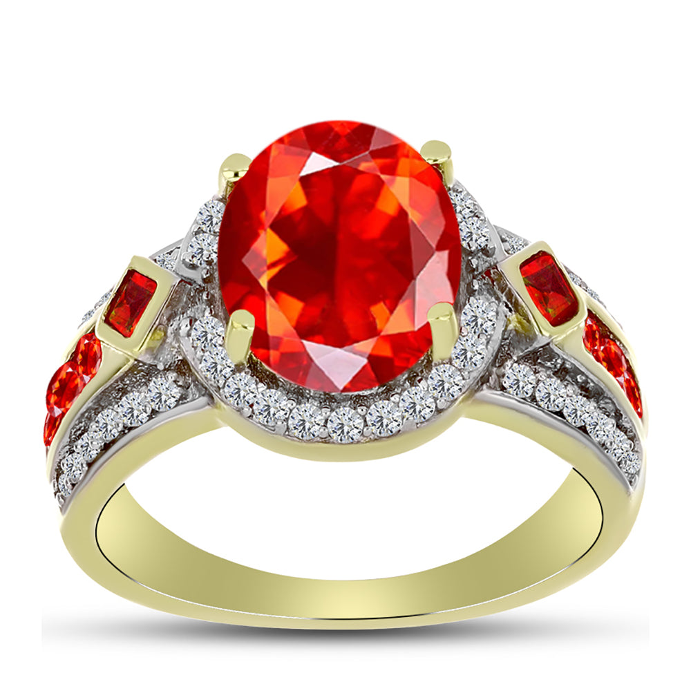 Inel din Argint 925 Placat cu Aur ( 4.81 grame ) cu Opal de Foc Lega Dembi și Topaz Alb 2.2 Carate 3 