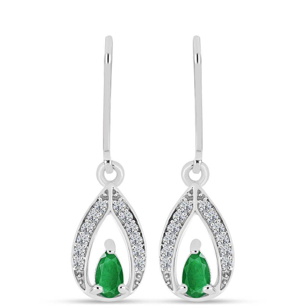 Cercei din Argint 925 ( 2.04 grame ) cu Smarald Zambian și Topaz Alb 0.59 Carate