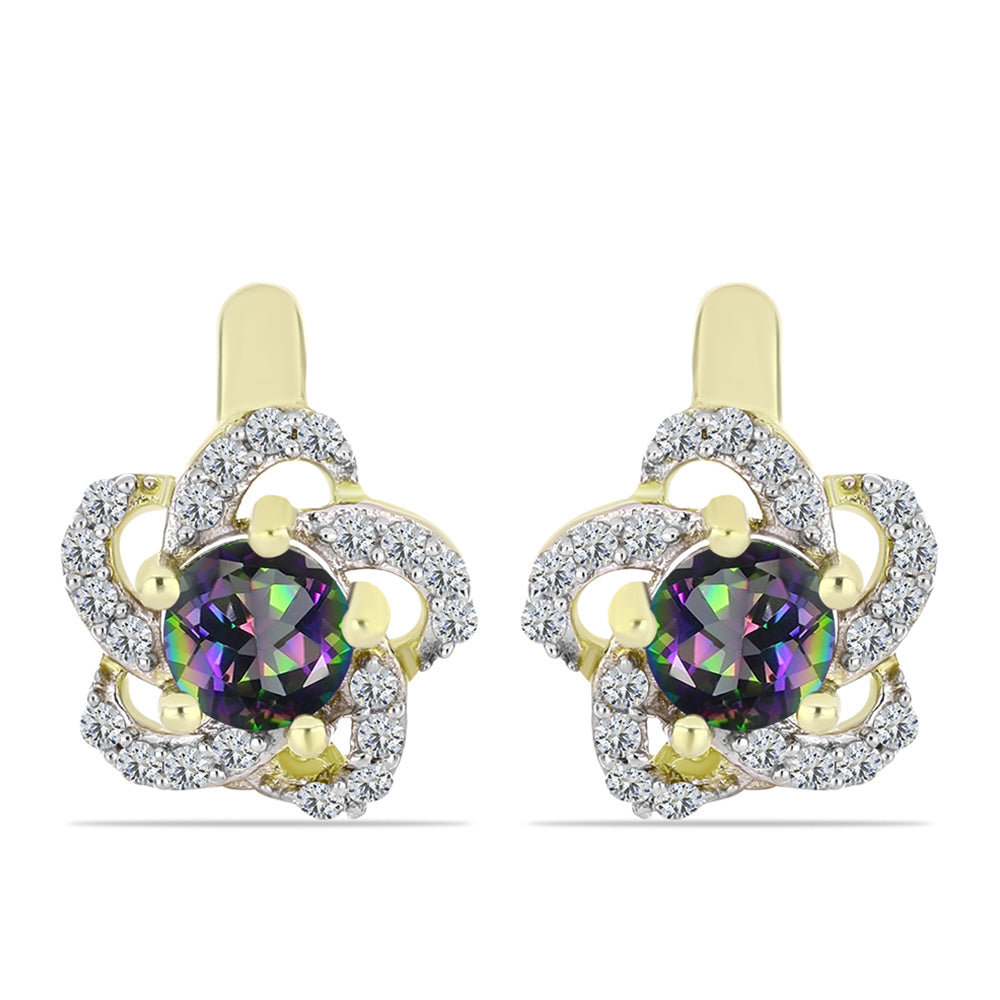 Cercei din Argint 925 Placat cu Aur ( 3.24 grame ) cu Cuarț Hematit Verde Mistic și Topaz Alb 1.16 Carate