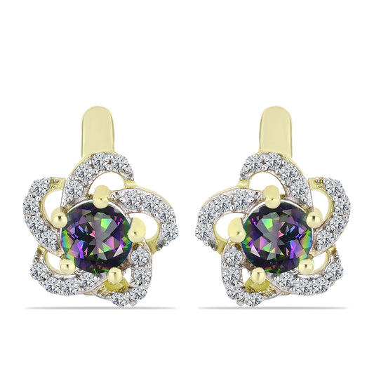 Cercei din Argint 925 Placat cu Aur ( 3.24 grame ) cu Cuarț Hematit Verde Mistic și Topaz Alb 1.16 Carate