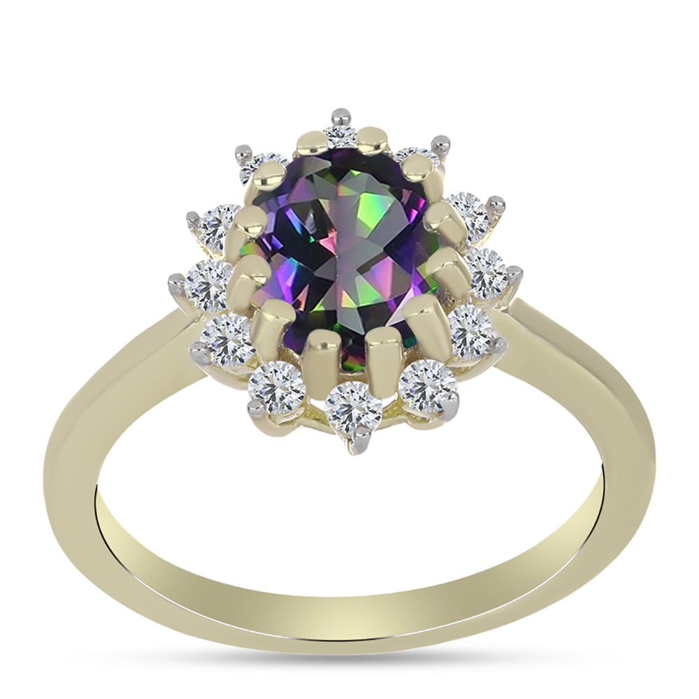 Inel din Argint 925 Placat cu Aur ( 2.29 grame ) cu Cuarț Hematit Verde Mistic și Topaz Alb 1.5 Carate 3 