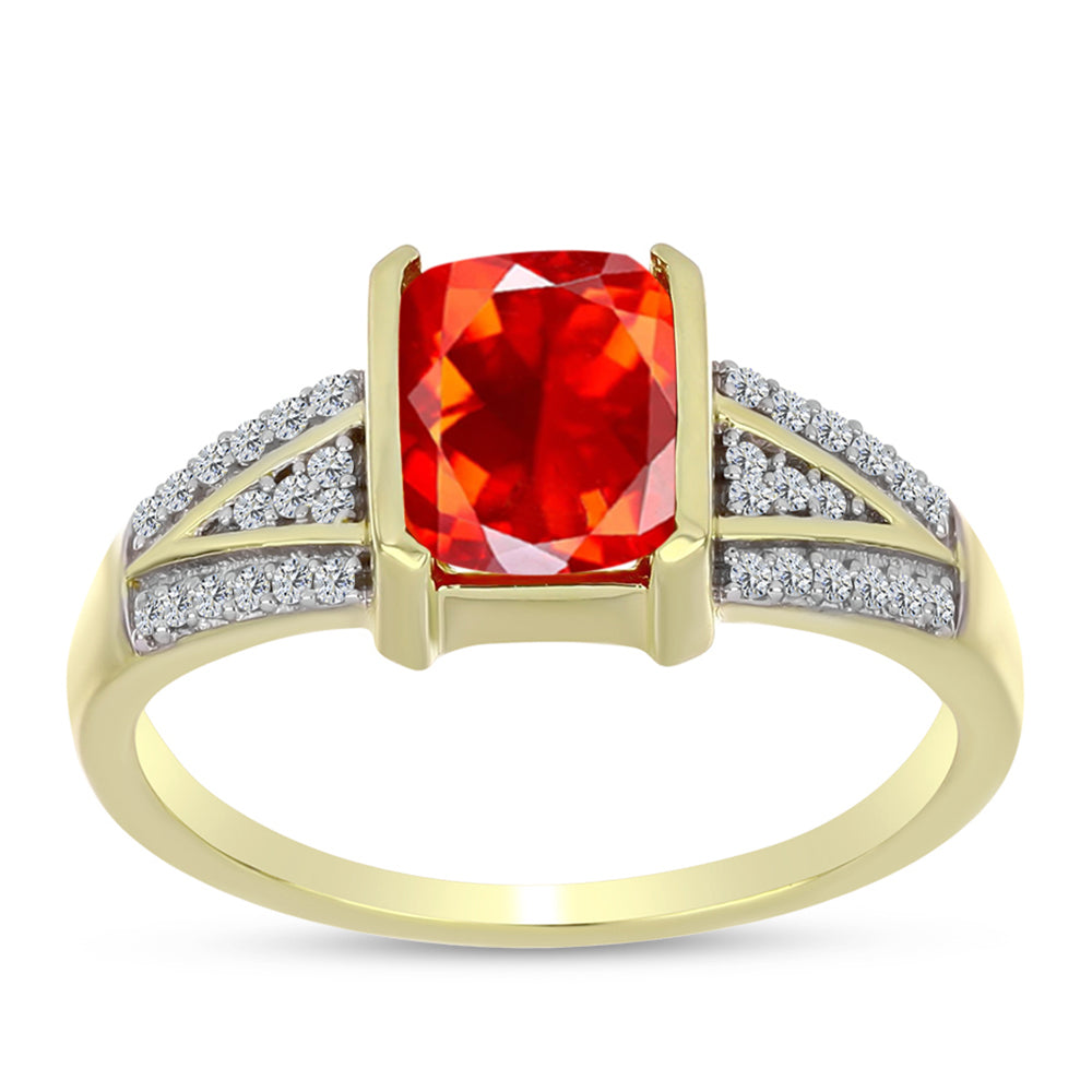 Inel din Argint 925 Placat cu Aur ( 3.15 grame ) cu Opal de Foc Lega Dembi și Topaz Alb 1.2 Carate
