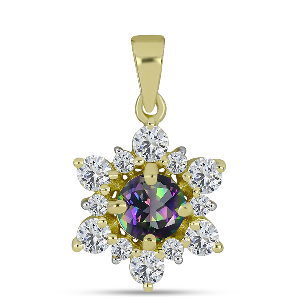 Pandantiv din Argint 925 Placat cu Aur ( 1.48 grame ) cu Cuarț Hematit Verde Mistic și Topaz Alb 1.79 Carate