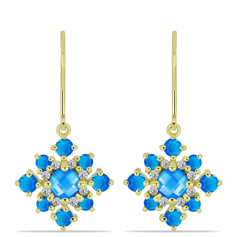 Cercei din Argint 925 Placat cu Aur ( 3.76 grame ) cu Jad albastru și Topaz Alb 2.72 Carate
