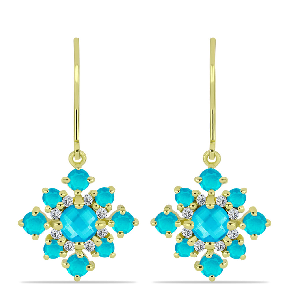 Cercei din Argint 925 Placat cu Aur ( 3.76 grame ) cu Jad albastru și Topaz Alb 2.72 Carate 3 