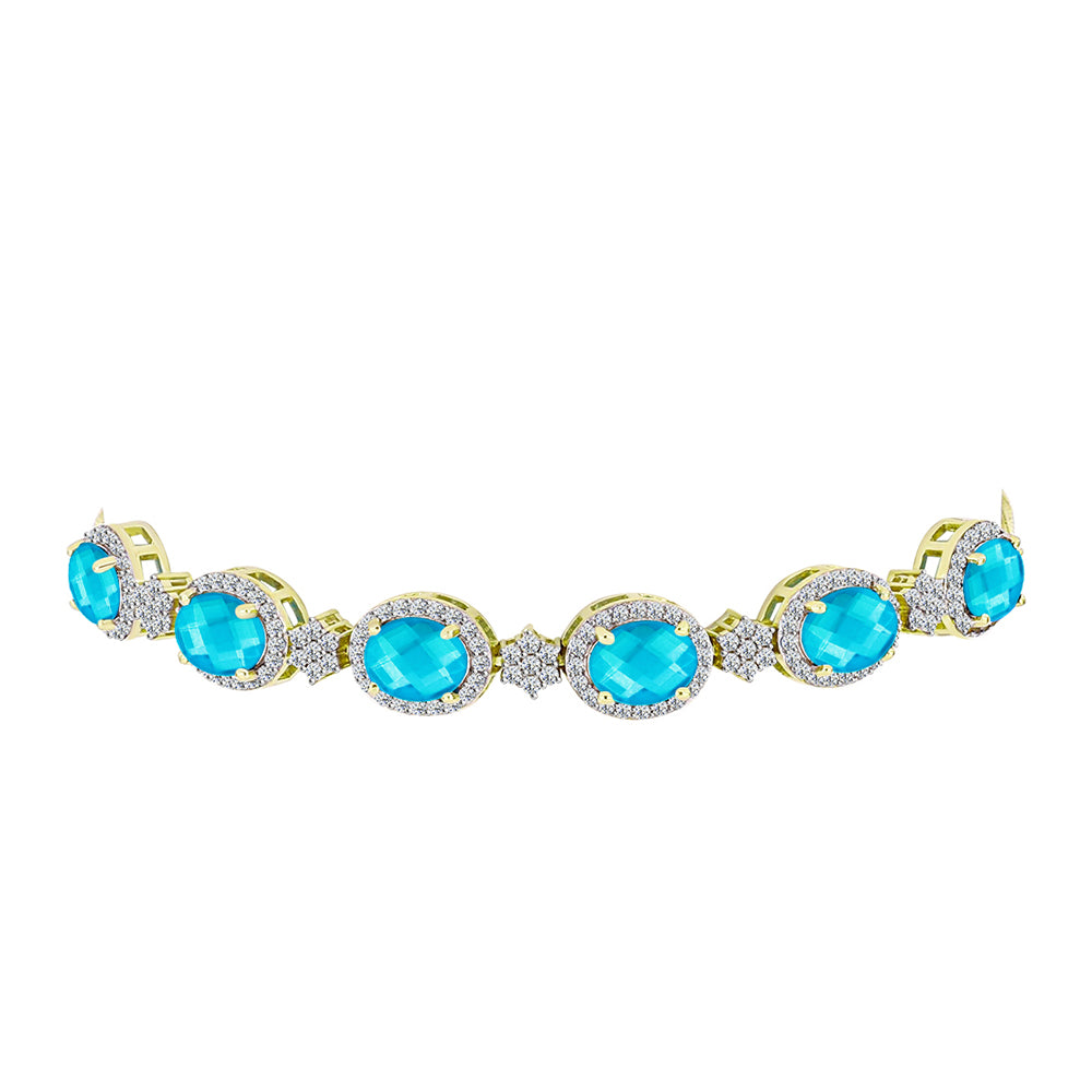 Brățară din Argint 925 Placat cu Aur ( 8.48 grame ) cu Jad albastru și Topaz Alb 7.59 Carate 2 