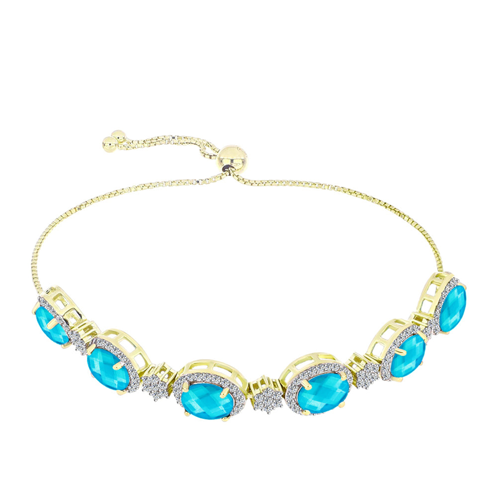 Brățară din Argint 925 Placat cu Aur ( 8.48 grame ) cu Jad albastru și Topaz Alb 7.59 Carate 1 