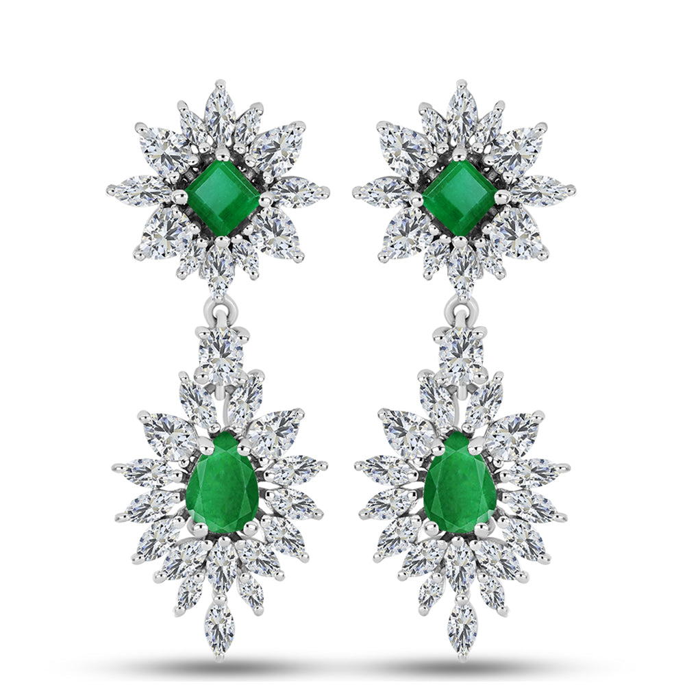 Cercei din Argint 925 ( 6.42 grame ) cu Smarald Zambian și Topaz Alb 7.42 Carate