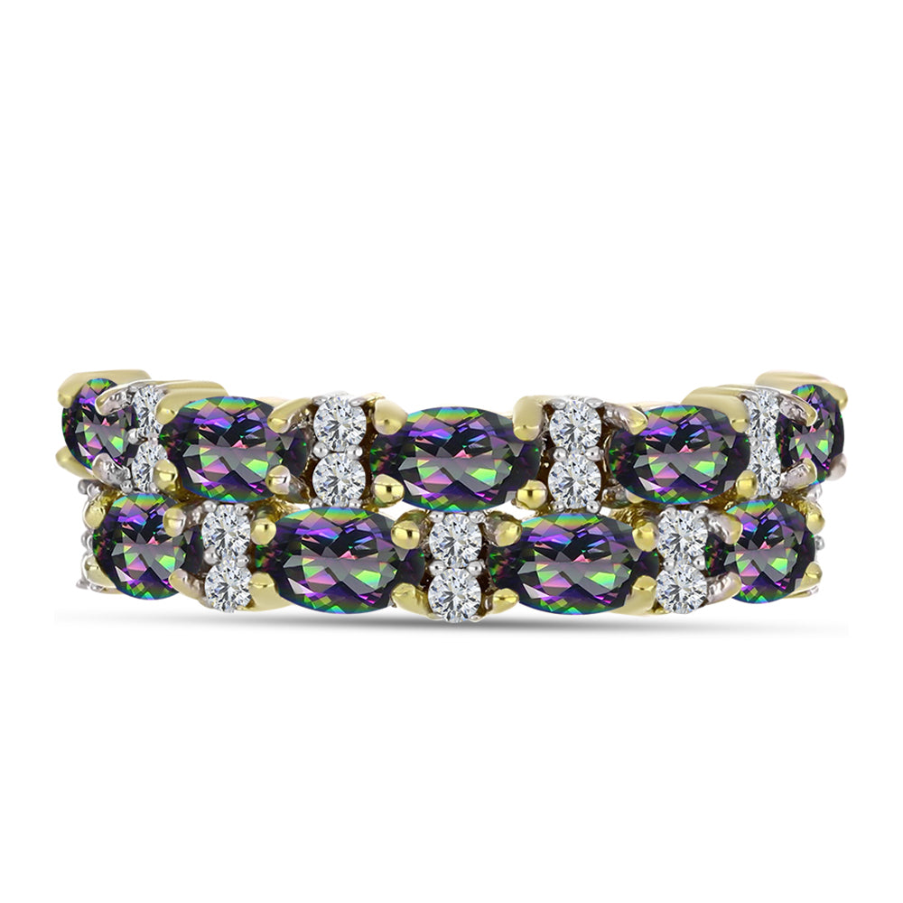 Inel din Argint 925 Placat cu Aur ( 3.27 grame ) cu Cuarț Hematit Verde Mistic și Topaz Alb 2.11 Carate