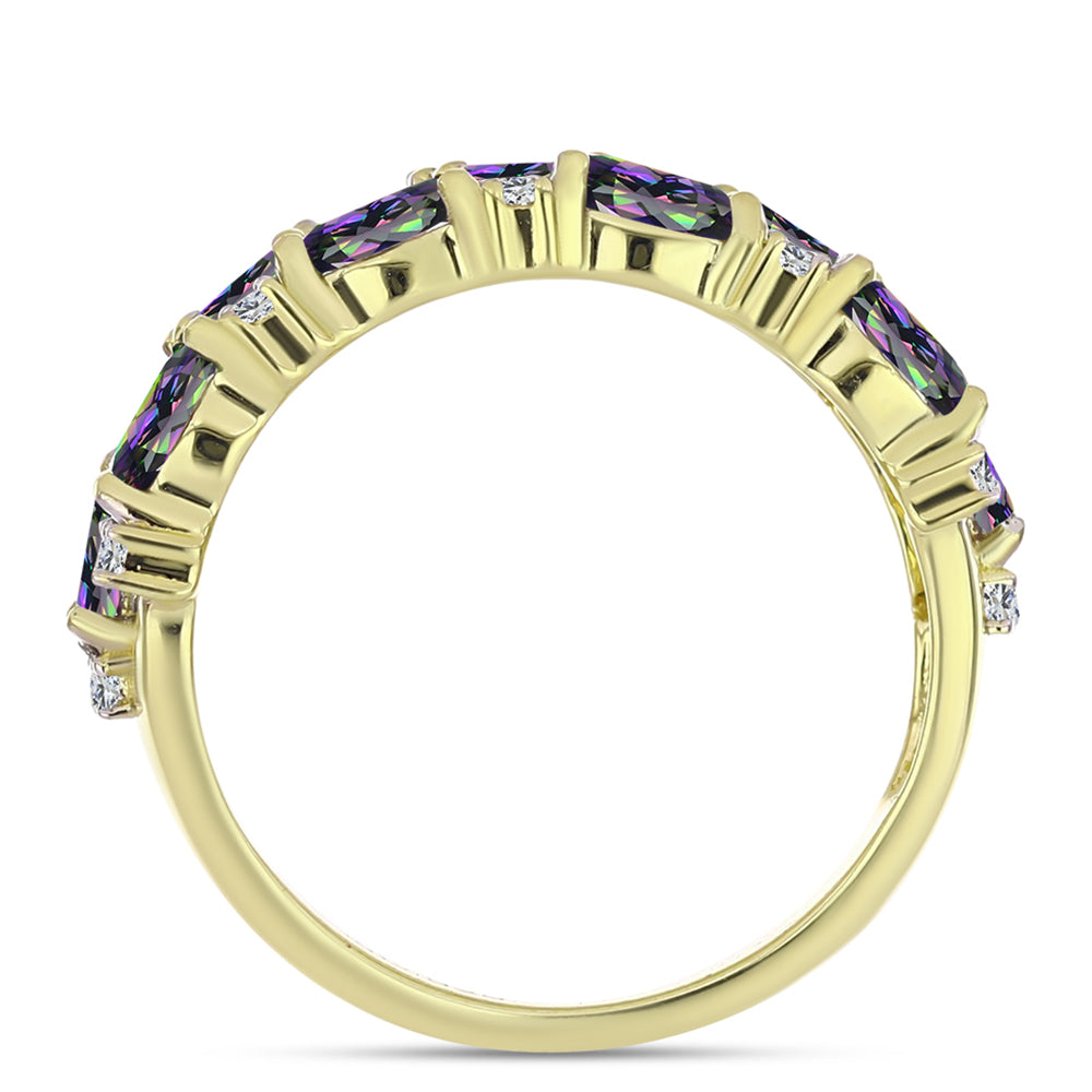 Inel din Argint 925 Placat cu Aur ( 3.27 grame ) cu Cuarț Hematit Verde Mistic și Topaz Alb 2.11 Carate