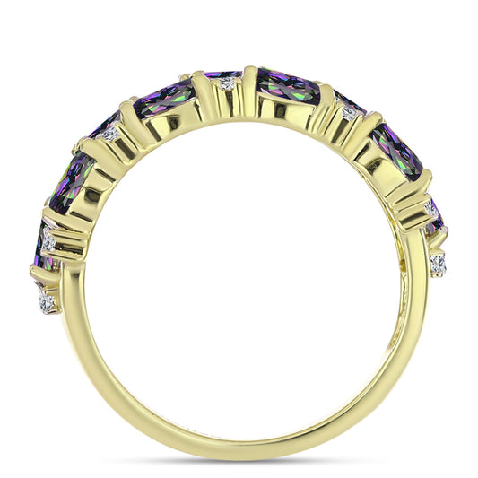 Inel din Argint 925 Placat cu Aur ( 3.27 grame ) cu Cuarț Hematit Verde Mistic și Topaz Alb 2.11 Carate