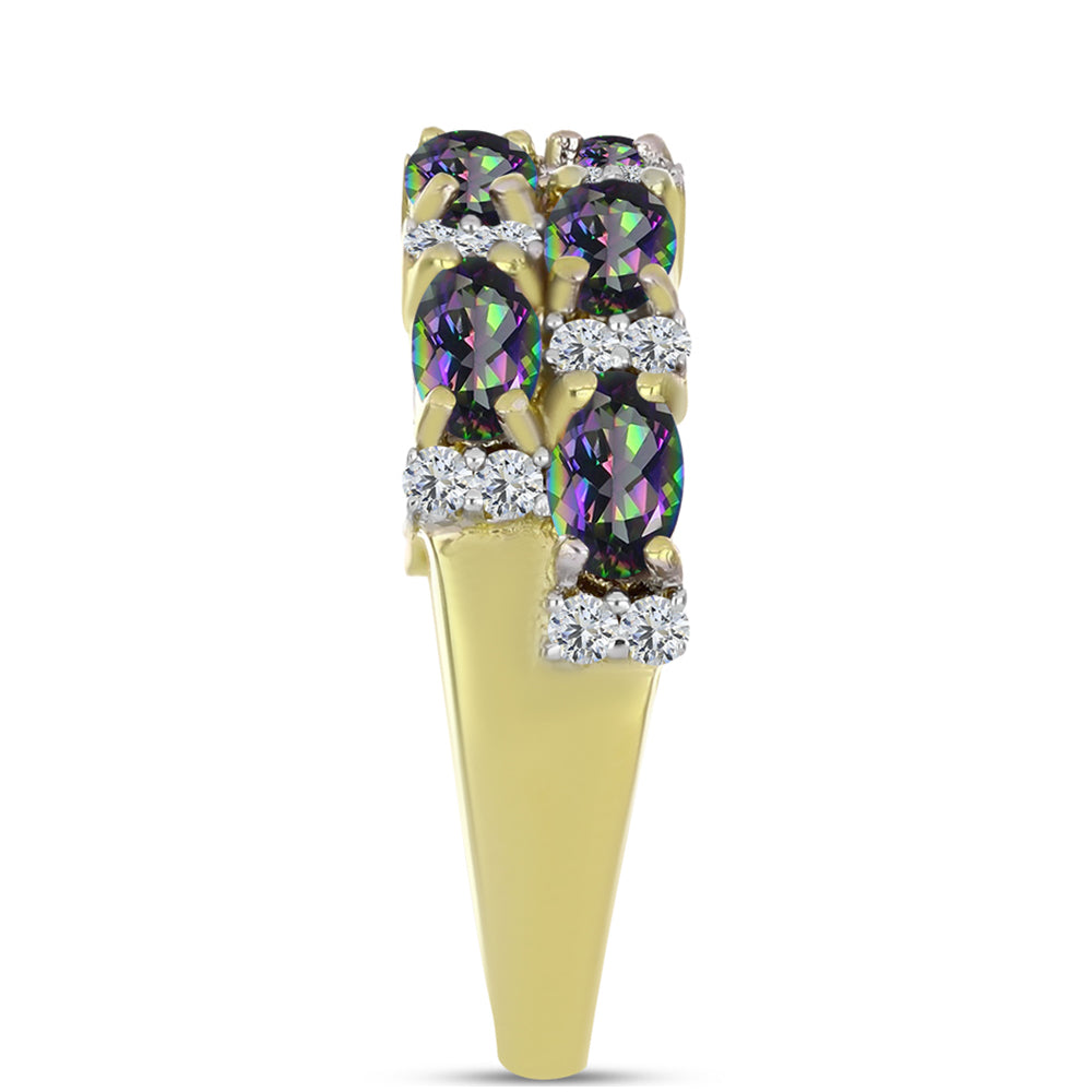 Inel din Argint 925 Placat cu Aur ( 3.27 grame ) cu Cuarț Hematit Verde Mistic și Topaz Alb 2.11 Carate
