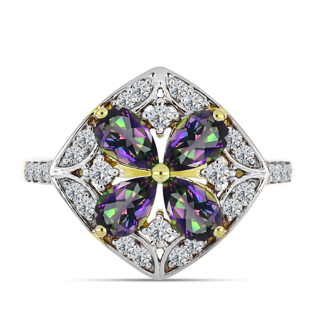 Inel din Argint 925 Placat cu Aur ( 3.79 grame ) cu Cuarț Hematit Verde Mistic și Topaz Alb 2.78 Carate 1 