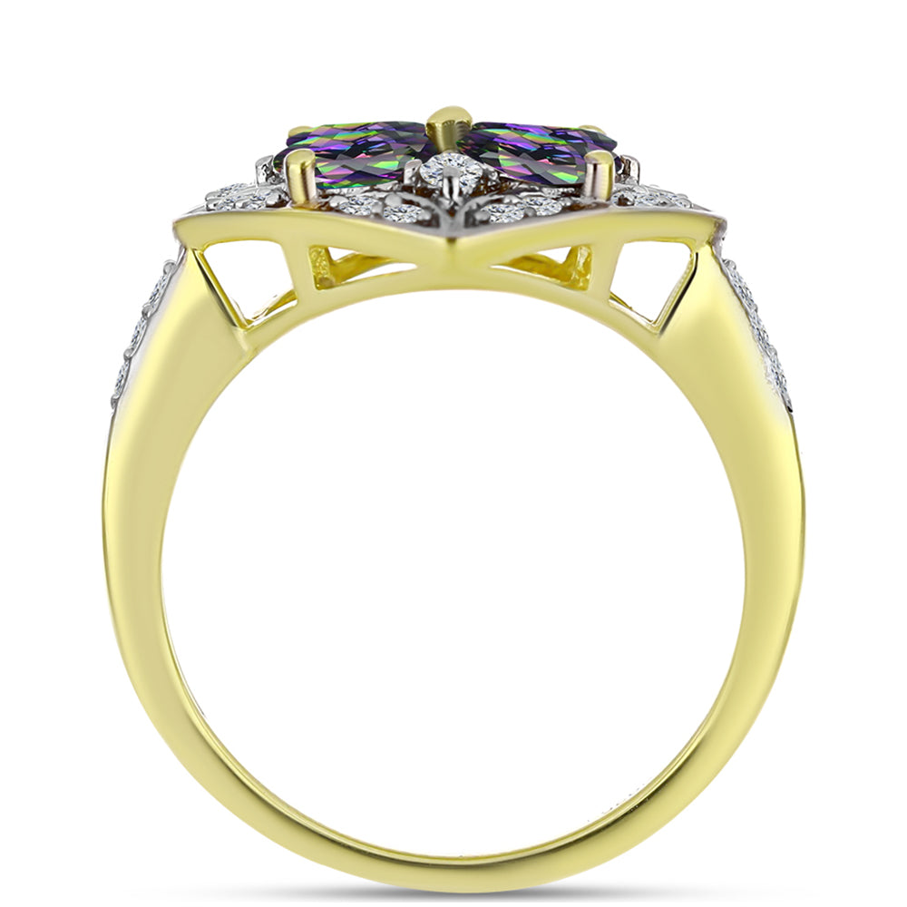 Inel din Argint 925 Placat cu Aur ( 3.79 grame ) cu Cuarț Hematit Verde Mistic și Topaz Alb 2.78 Carate