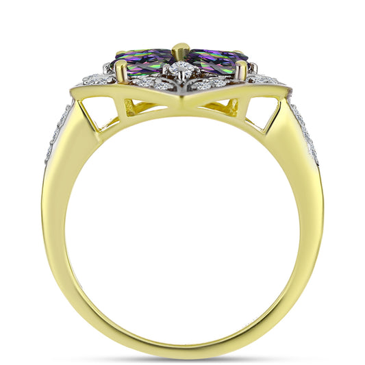 Inel din Argint 925 Placat cu Aur ( 3.79 grame ) cu Cuarț Hematit Verde Mistic și Topaz Alb 2.78 Carate