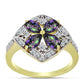 Inel din Argint 925 Placat cu Aur ( 3.79 grame ) cu Cuarț Hematit Verde Mistic și Topaz Alb 2.78 Carate