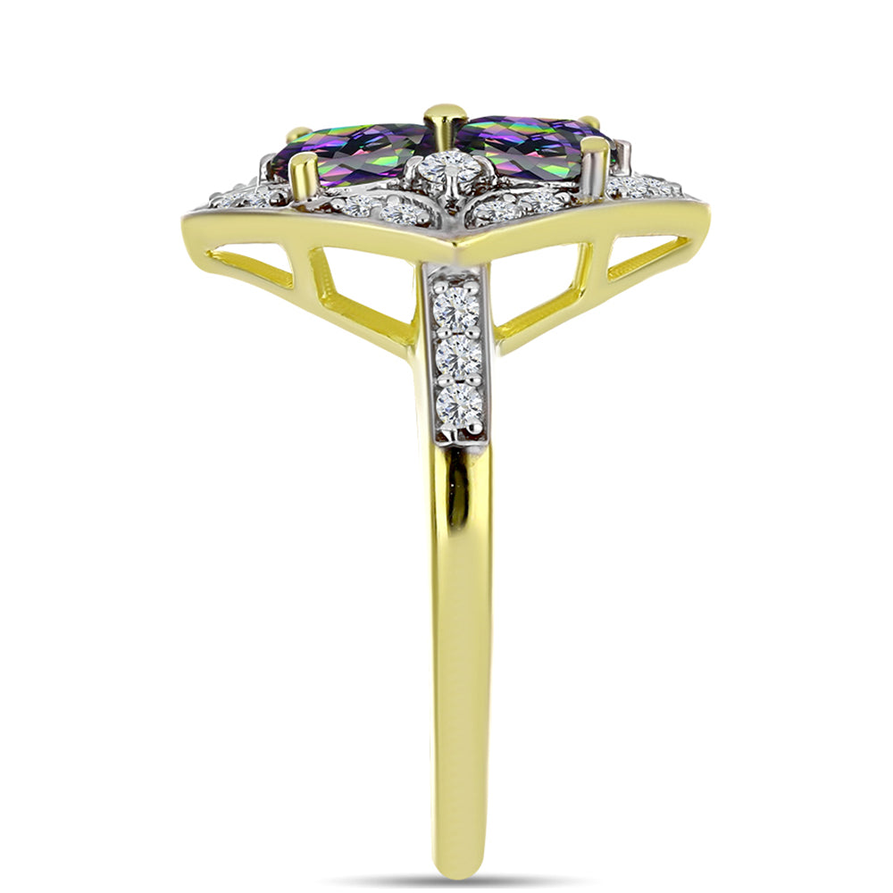 Inel din Argint 925 Placat cu Aur ( 3.79 grame ) cu Cuarț Hematit Verde Mistic și Topaz Alb 2.78 Carate 4 
