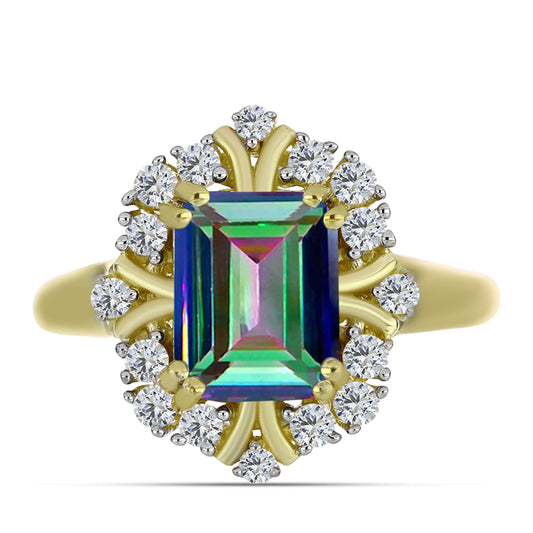 Inel din Argint 925 Placat cu Aur ( 3.16 grame ) cu Cuarț Hematit Verde Mistic și Topaz Alb 2.45 Carate