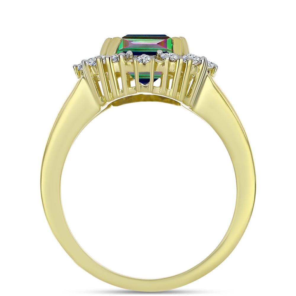 Inel din Argint 925 Placat cu Aur ( 3.16 grame ) cu Cuarț Hematit Verde Mistic și Topaz Alb 2.45 Carate 2 
