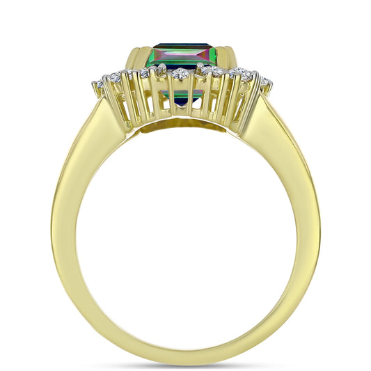 Inel din Argint 925 Placat cu Aur ( 3.16 grame ) cu Cuarț Hematit Verde Mistic și Topaz Alb 2.45 Carate