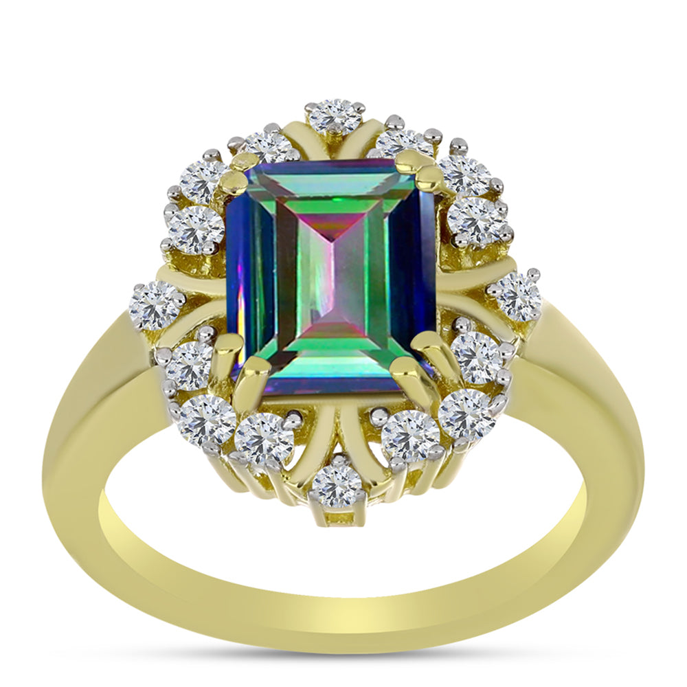 Inel din Argint 925 Placat cu Aur ( 3.16 grame ) cu Cuarț Hematit Verde Mistic și Topaz Alb 2.45 Carate 3 
