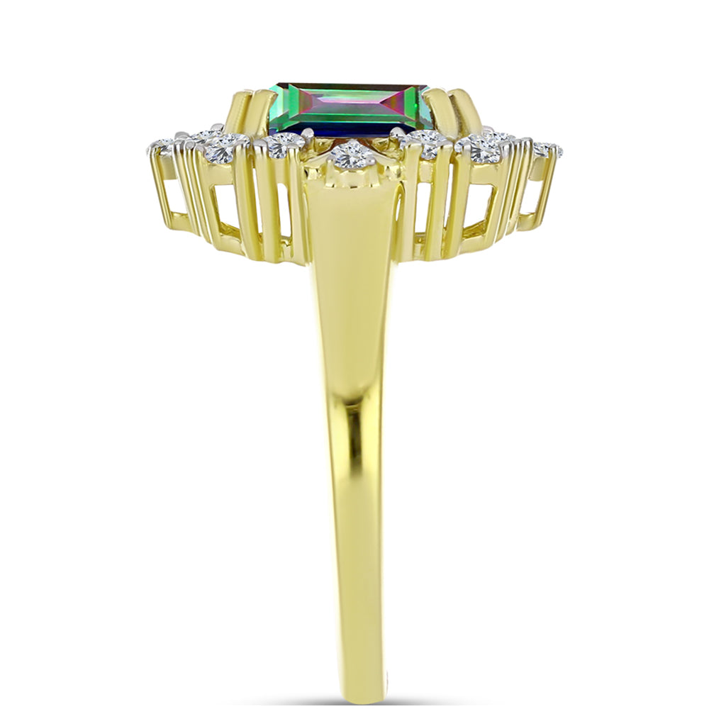 Inel din Argint 925 Placat cu Aur ( 3.16 grame ) cu Cuarț Hematit Verde Mistic și Topaz Alb 2.45 Carate