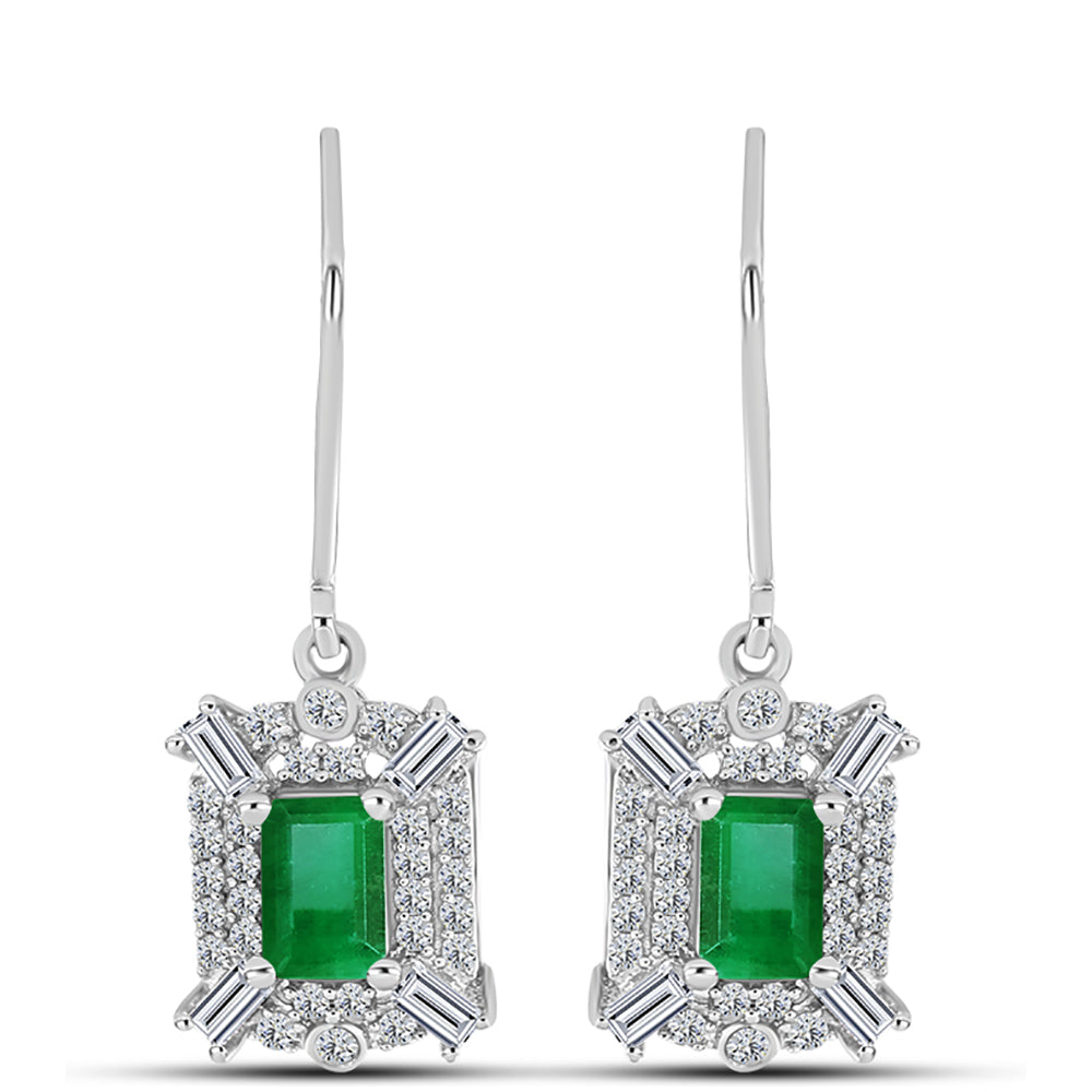 Cercei din Argint 925 ( 3.42 grame ) cu Smarald Zambian și Zircon Alb 2.14 Carate 1 