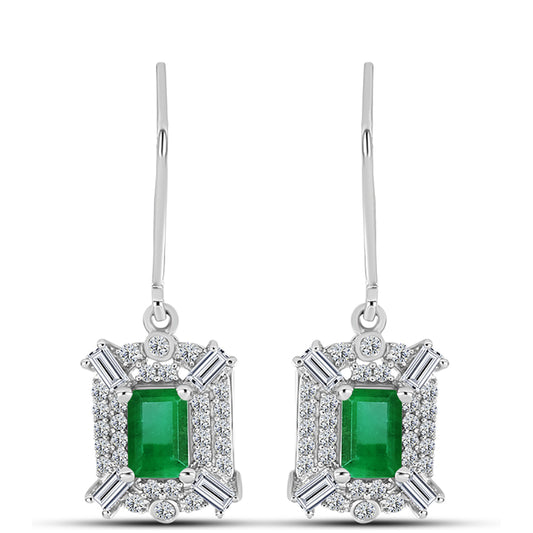 Cercei din Argint 925 ( 3.42 grame ) cu Smarald Zambian și Zircon Alb 2.14 Carate