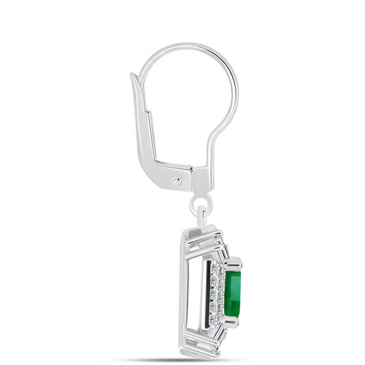 Cercei din Argint 925 ( 3.42 grame ) cu Smarald Zambian și Zircon Alb 2.14 Carate