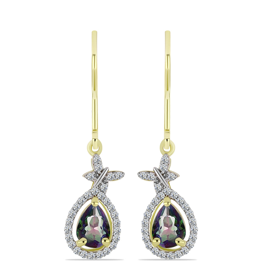 Cercei din Argint 925 Placat cu Aur ( 2.48 grame ) cu Cuarț Hematit Verde Mistic și Topaz Alb 1.63 Carate 1 