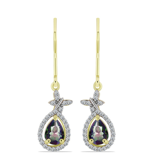 Cercei din Argint 925 Placat cu Aur ( 2.48 grame ) cu Cuarț Hematit Verde Mistic și Topaz Alb 1.63 Carate