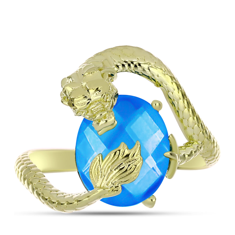 Inel din Argint 925 Placat cu Aur ( 4.36 grame ) cu Jad albastru 3.99 Carate 1 