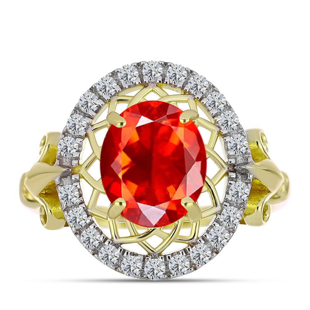 Inel din Argint 925 Placat cu Aur ( 4.04 grame ) cu Opal de Foc Lega Dembi și Topaz Alb 1.99 Carate