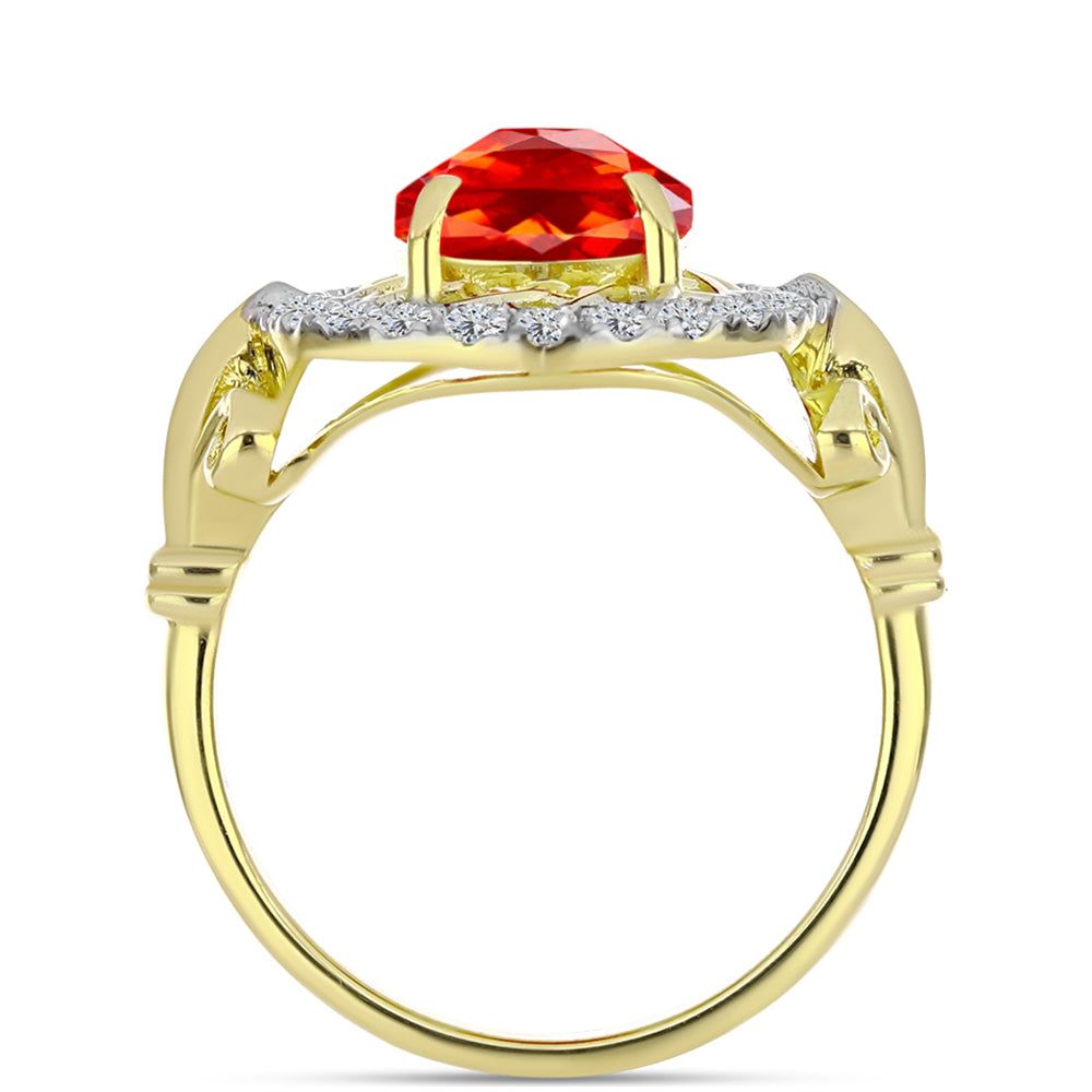 Inel din Argint 925 Placat cu Aur ( 4.04 grame ) cu Opal de Foc Lega Dembi și Topaz Alb 1.99 Carate 2 