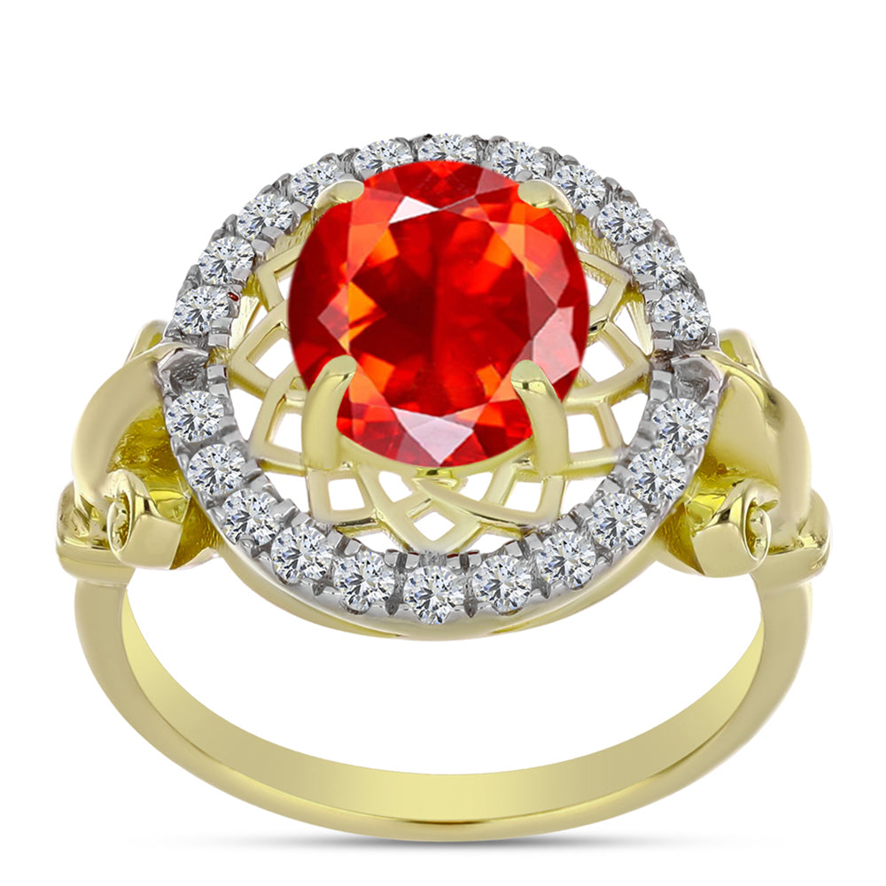 Inel din Argint 925 Placat cu Aur ( 4.04 grame ) cu Opal de Foc Lega Dembi și Topaz Alb 1.99 Carate 3 