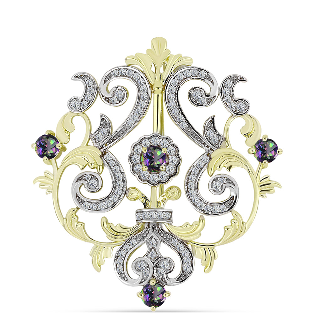 Broşă din Argint 925 Placat cu Aur ( 6.8 grame ) cu Cuarț Hematit Verde Mistic și Topaz Alb 1.73 Carate 1 