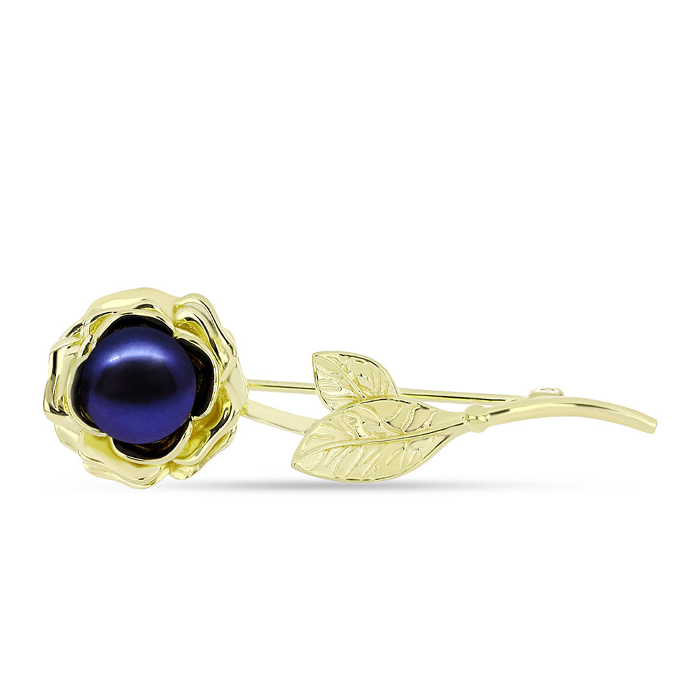 Broşă din Argint 925 Placat cu Aur ( 5.98 grame ) cu Perlă de Cultură Neagră 2.92 Carate