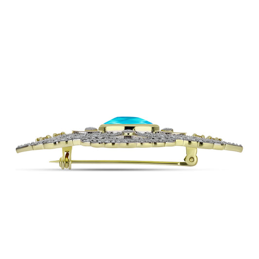 Broşă din Argint 925 Placat cu Aur ( 8.93 grame ) cu Jad albastru și Topaz Alb 8.46 Carate