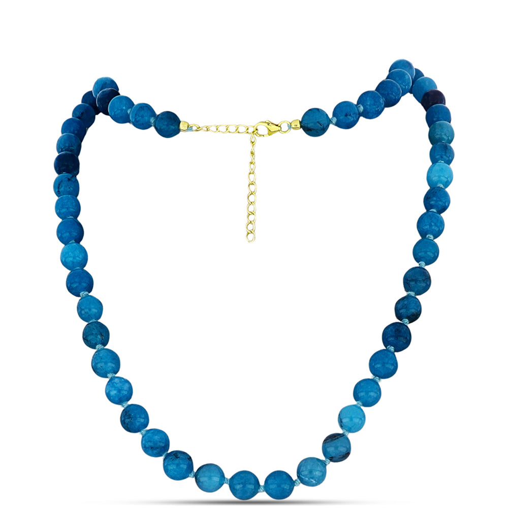 Colier din Argint 925 Placat cu Aur ( 0.83 grame ) cu Jad albastru 164.26 Carate 1 