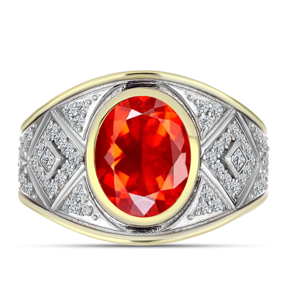 Inel din Argint 925 Placat cu Aur ( 5.43 grame ) cu Opal de Foc Lega Dembi și Zircon Alb 2.01 Carate 1 