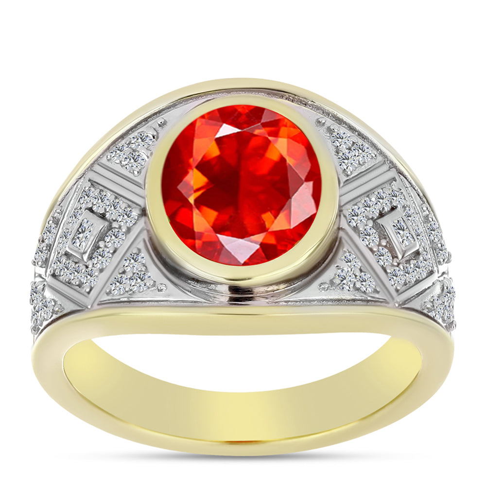 Inel din Argint 925 Placat cu Aur ( 5.43 grame ) cu Opal de Foc Lega Dembi și Zircon Alb 2.01 Carate 3 