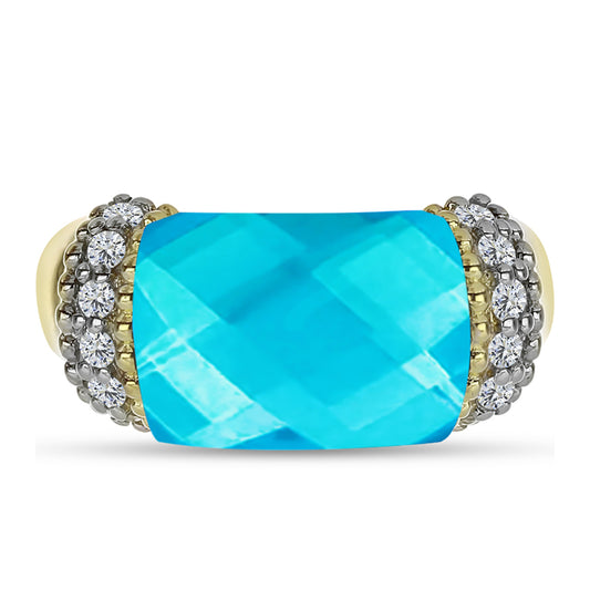 Inel din Argint 925 Placat cu Aur ( 5.18 grame ) cu Jad albastru și Topaz Alb 7.35 Carate