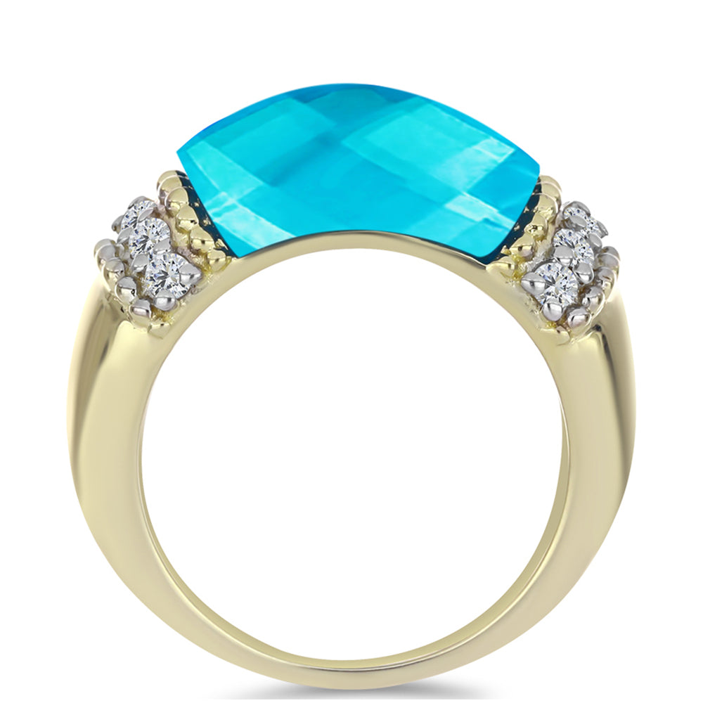 Inel din Argint 925 Placat cu Aur ( 5.18 grame ) cu Jad albastru și Topaz Alb 7.35 Carate 2 