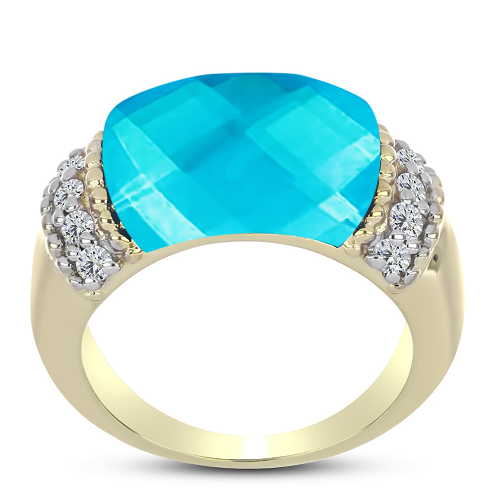 Inel din Argint 925 Placat cu Aur ( 5.18 grame ) cu Jad albastru și Topaz Alb 7.35 Carate