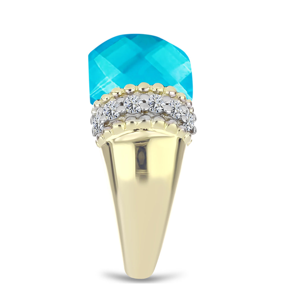 Inel din Argint 925 Placat cu Aur ( 5.18 grame ) cu Jad albastru și Topaz Alb 7.35 Carate 4 