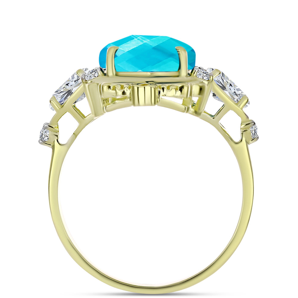 Inel din Argint 925 Placat cu Aur ( 4.7 grame ) cu Jad albastru și Topaz Alb 7.23 Carate 2 