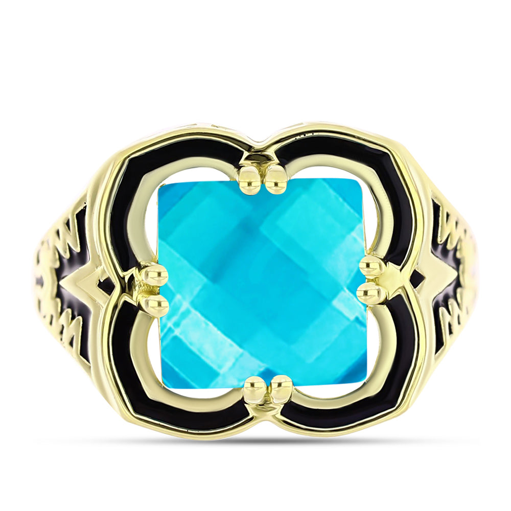 Inel din Argint 925 Placat cu Aur ( 5.53 grame ) cu Jad albastru 4.05 Carate 1 