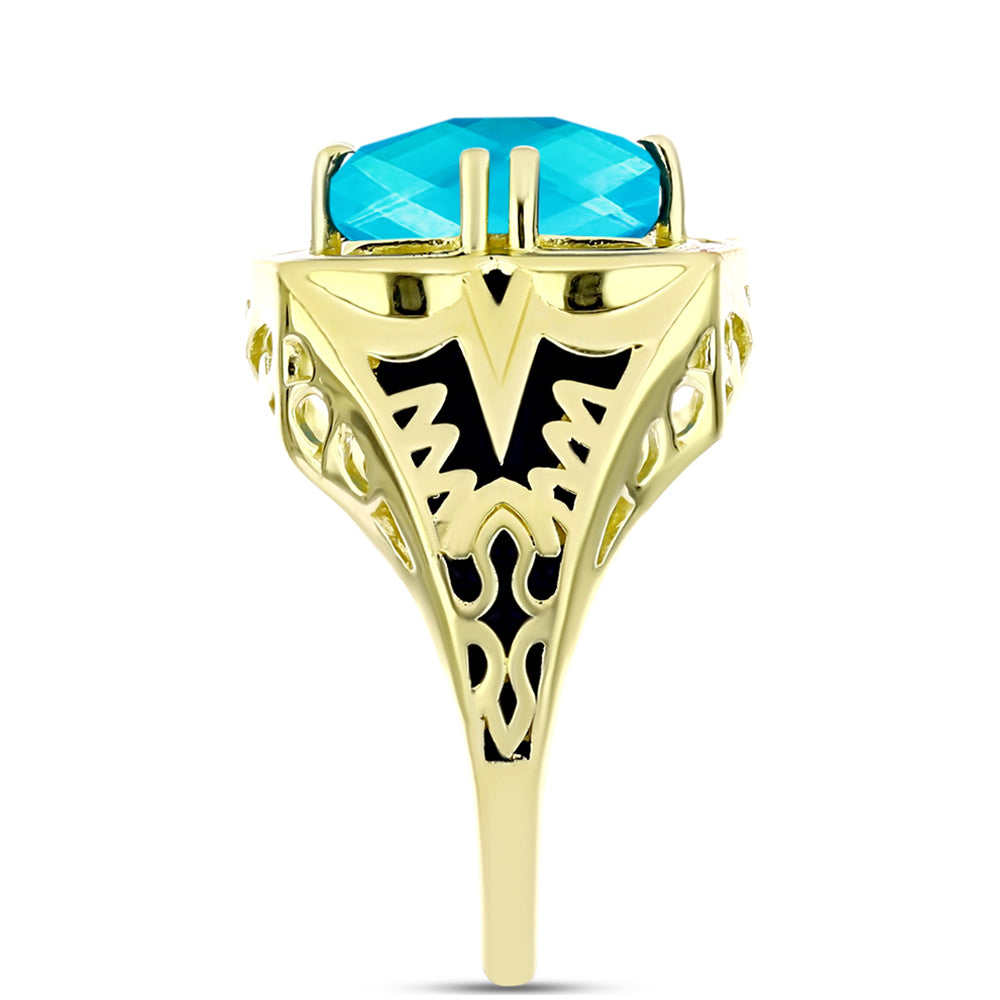 Inel din Argint 925 Placat cu Aur ( 5.53 grame ) cu Jad albastru 4.05 Carate 4 